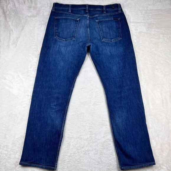 7 For All Mankind Jeans Mens 38 (36x29) Blue Straight Stretch Medium Wash Denim - Picture 2 of 10